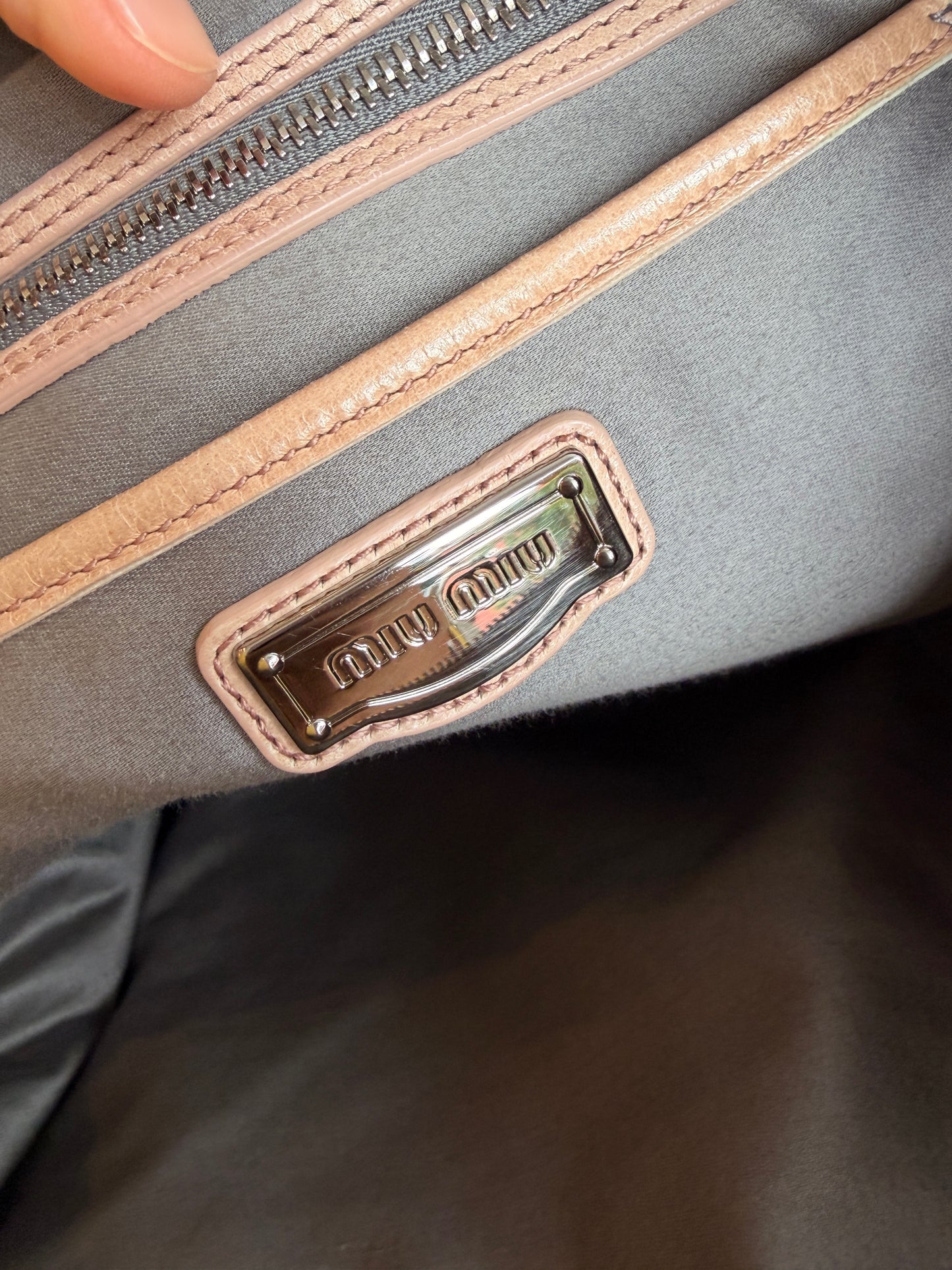 Miu Miu Beige and Pink Leather Two-Strap Shoulder Bag