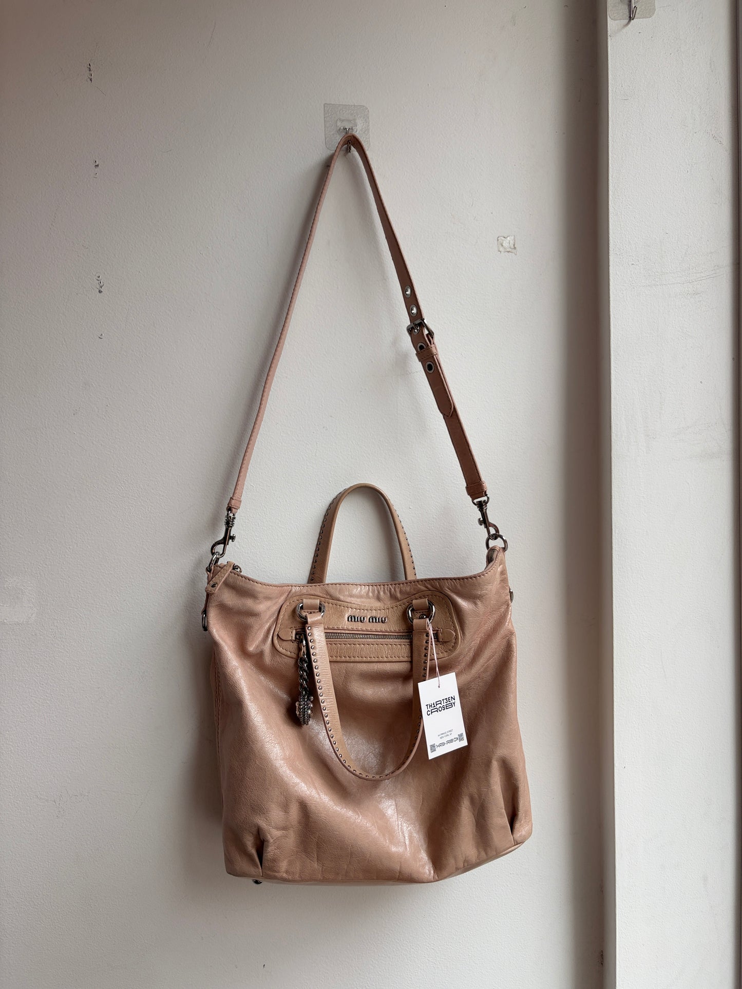 Miu Miu Beige and Pink Leather Two-Strap Shoulder Bag
