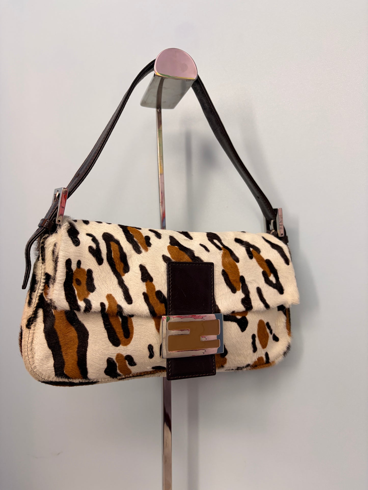 Fendi Ponyhair Baguette in White Animal Print
