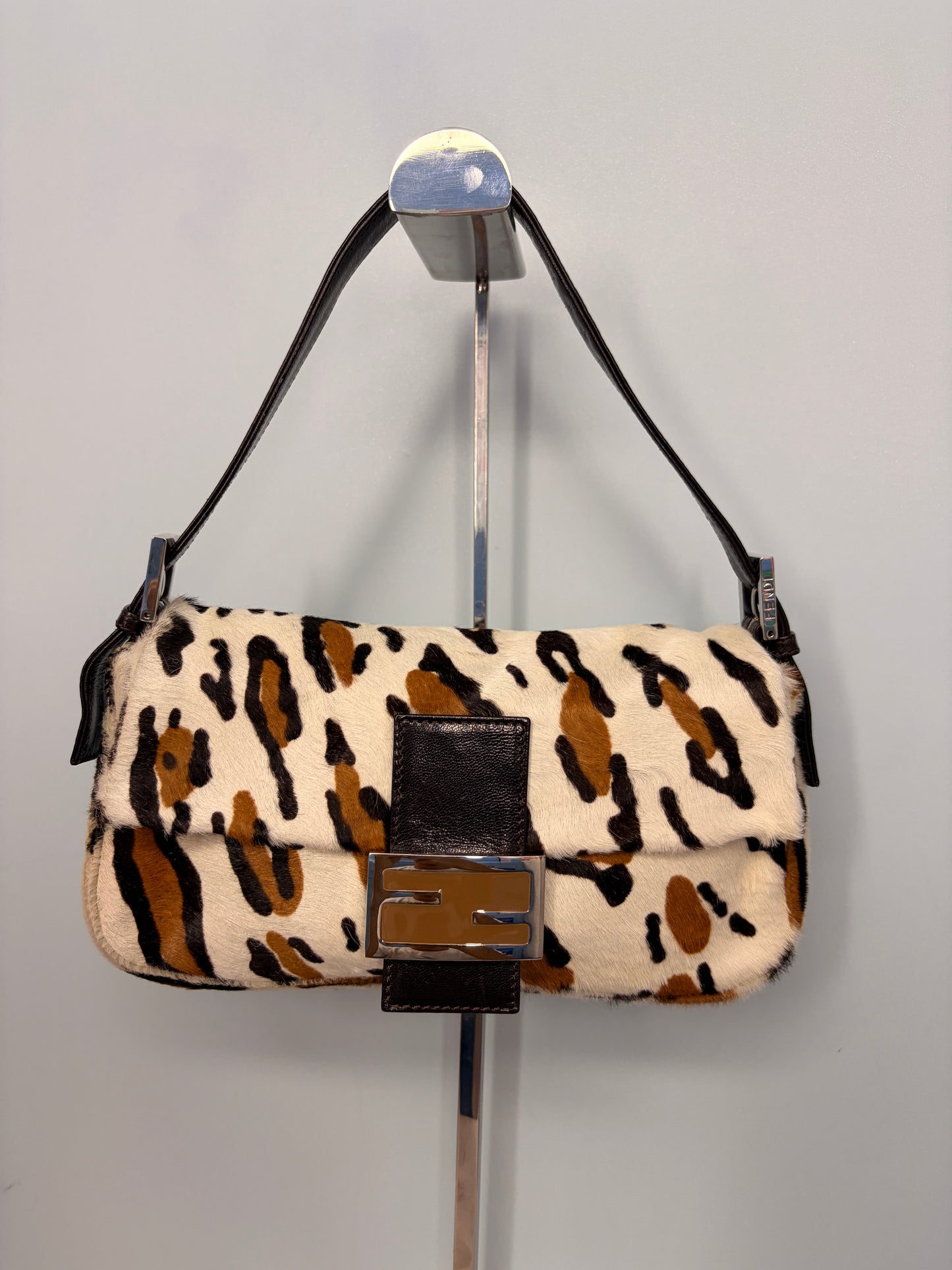 Fendi Ponyhair Baguette in White Animal Print