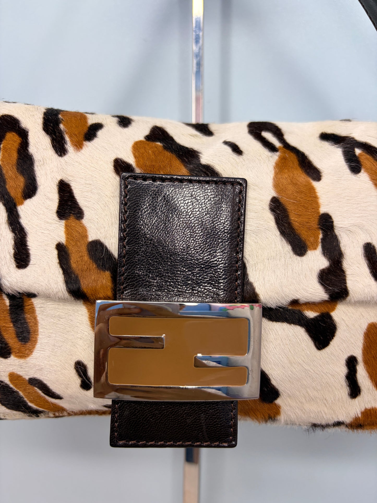 Fendi Ponyhair Baguette in White Animal Print