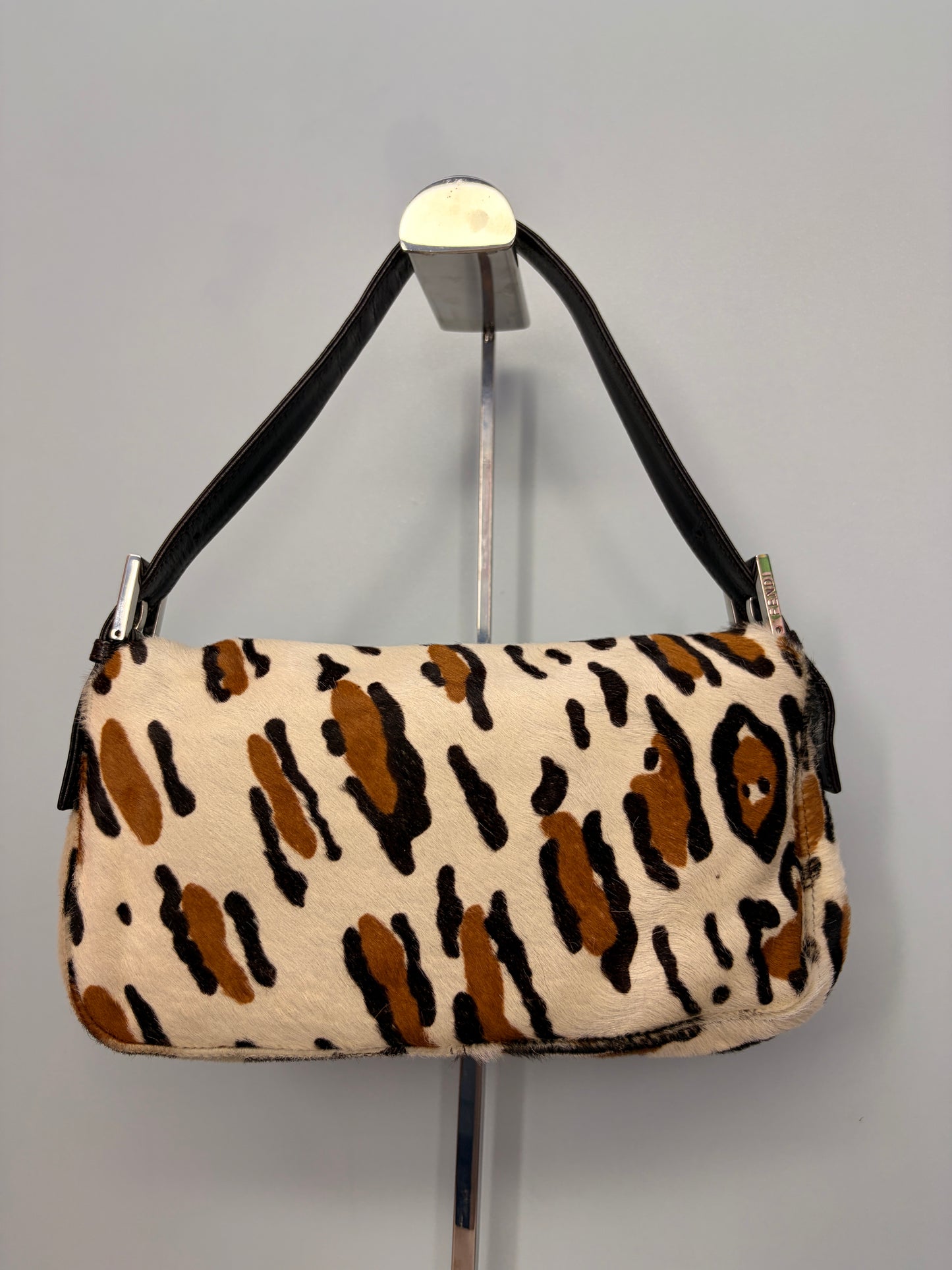 Fendi Ponyhair Baguette in White Animal Print