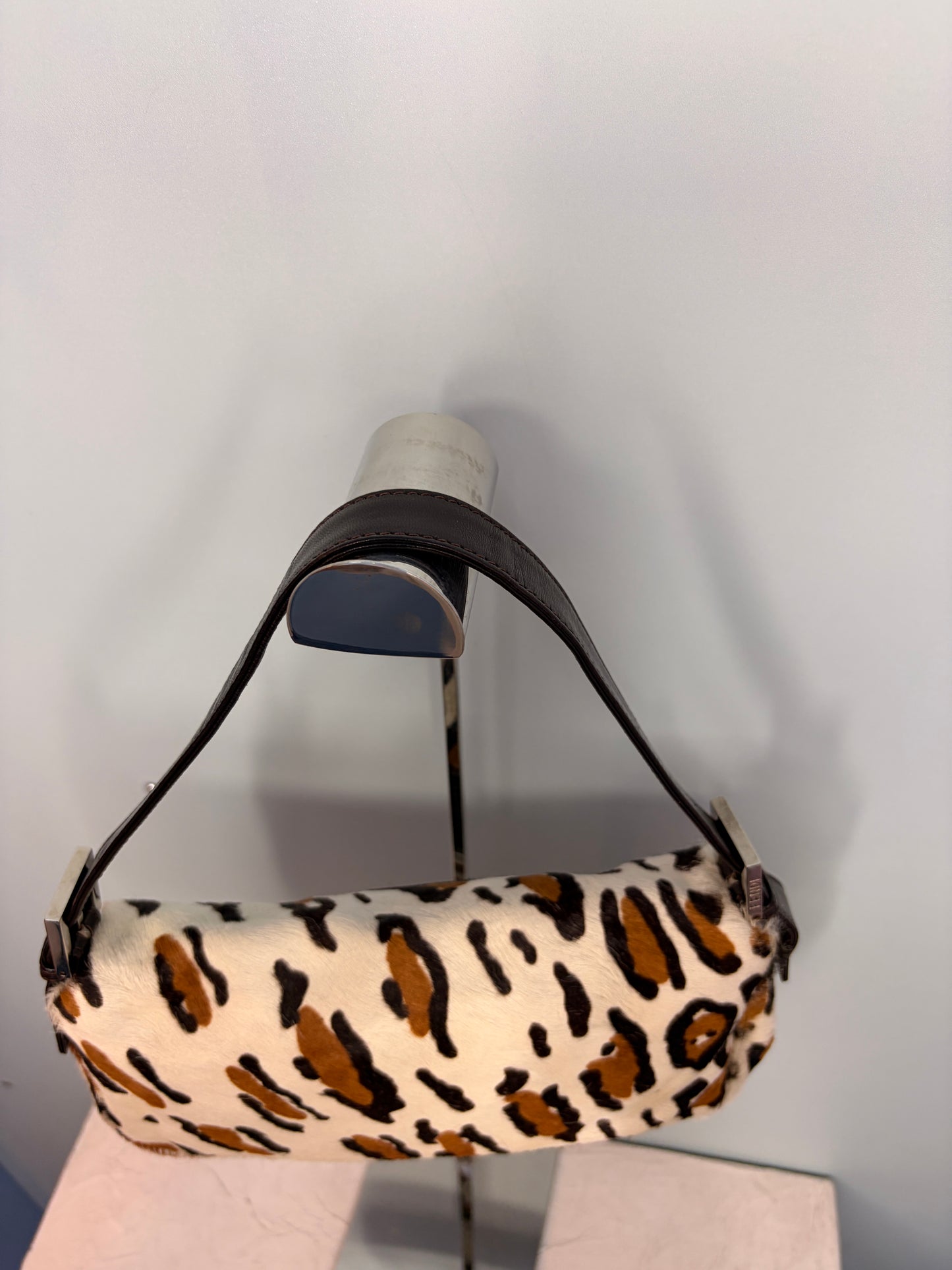 Fendi Ponyhair Baguette in White Animal Print