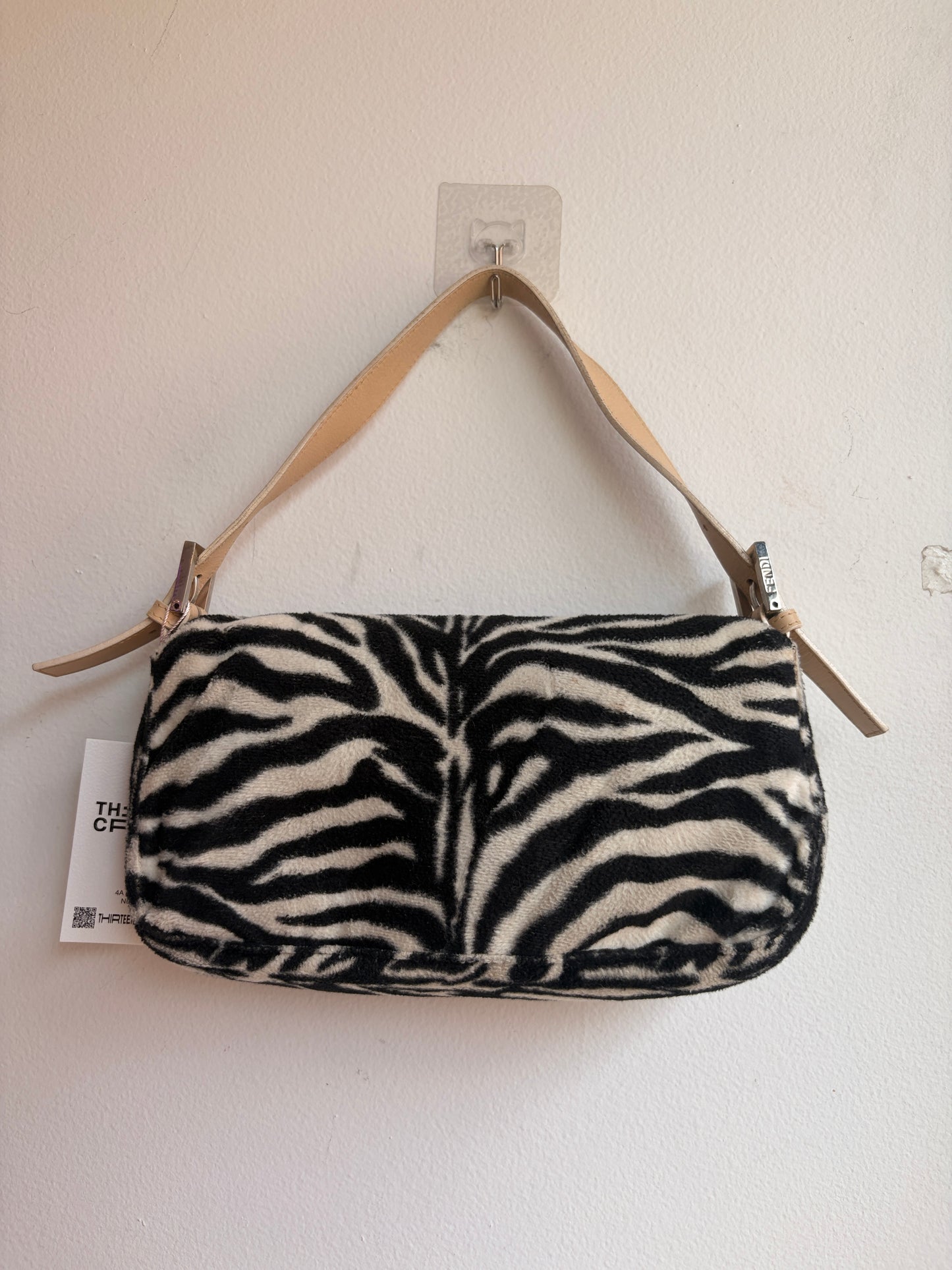 Fendi Zebra Faux Fur Baguette with Beige Leather Trim