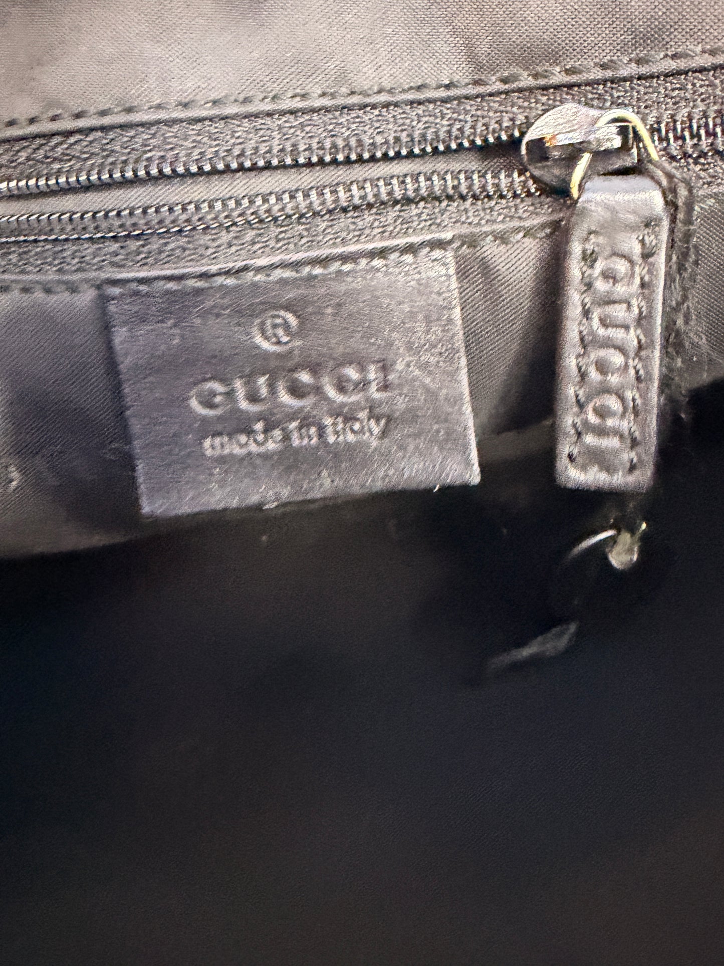 Gucci Jackie Bag in Black Leather and Snakeskin Print Canvas