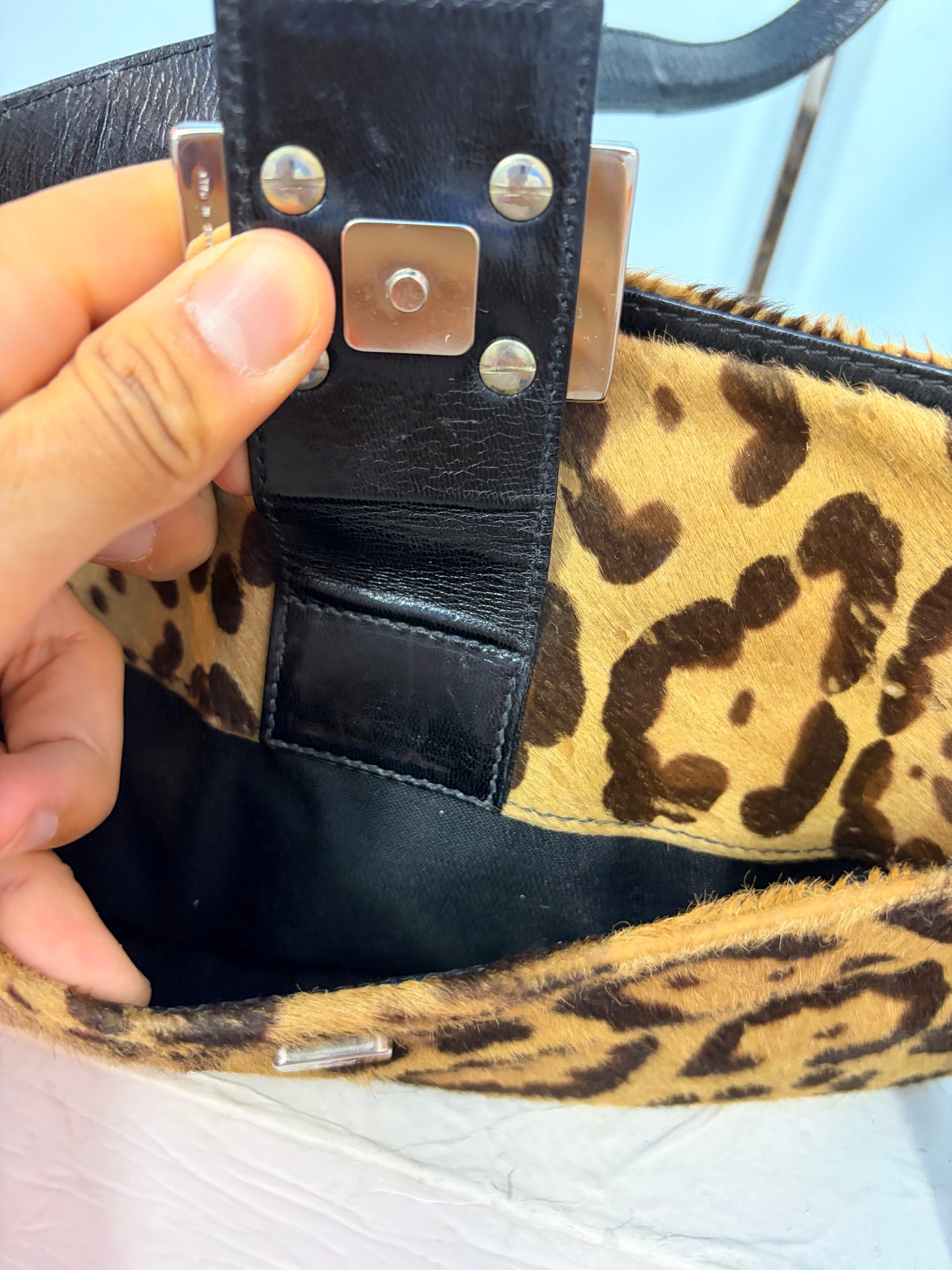 Fendi Leopard Print Pony Hair Shoulder Bag