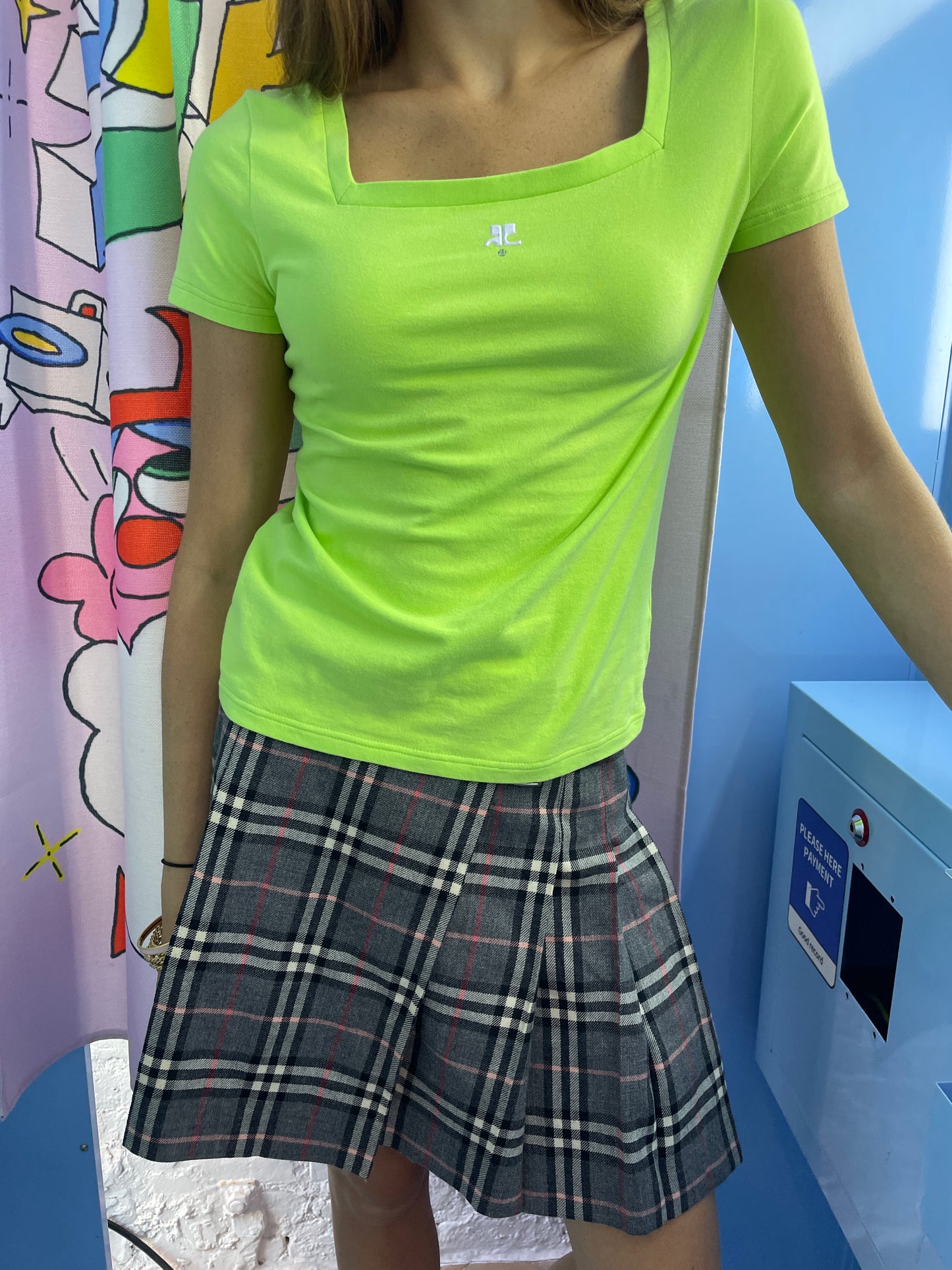 Courrèges Vintage Square-Neck T-Shirt in Lime Green