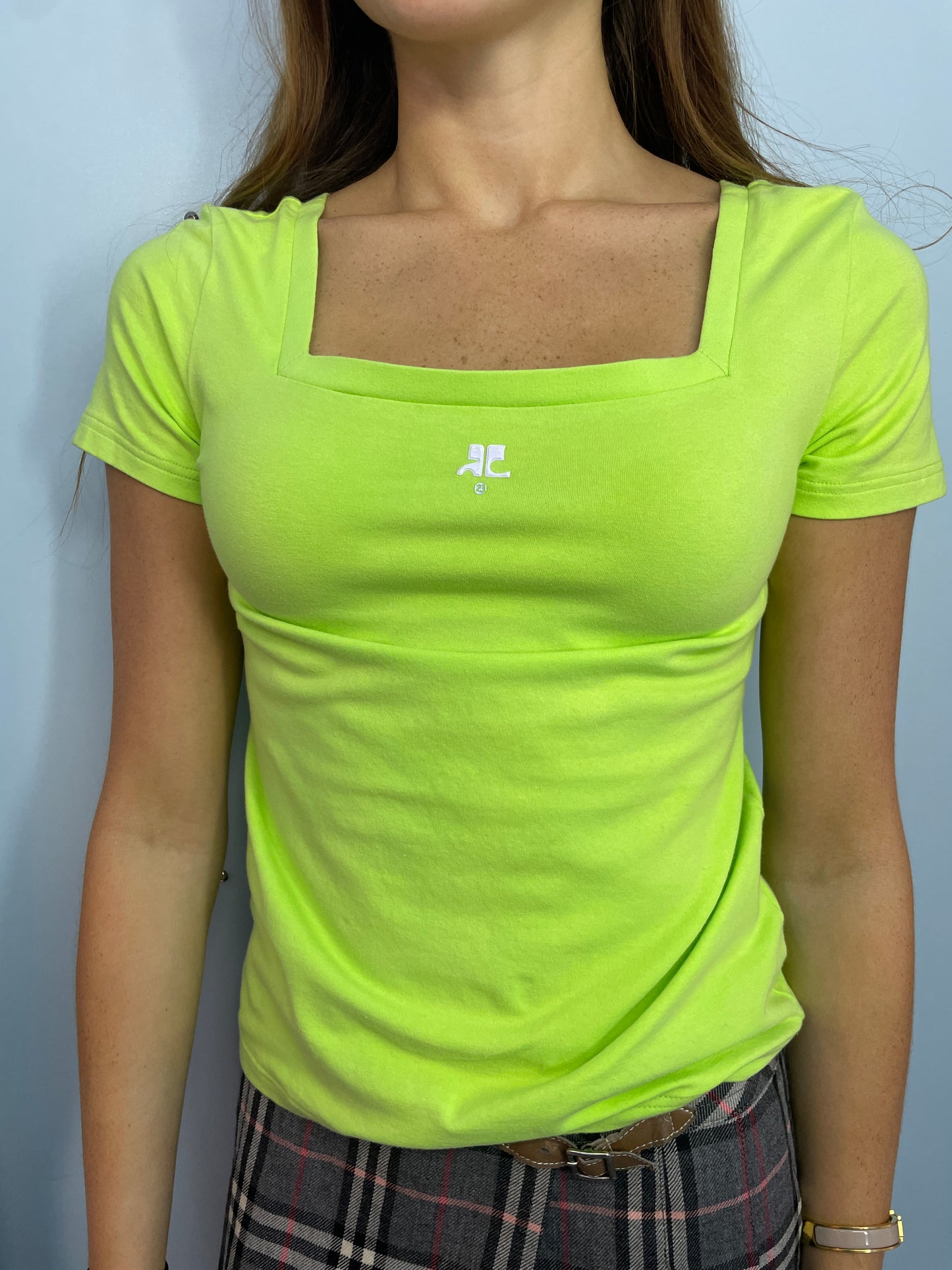 Courrèges Vintage Square-Neck T-Shirt in Lime Green