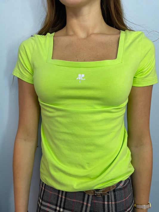 Courrèges Vintage Square-Neck T-Shirt in Lime Green