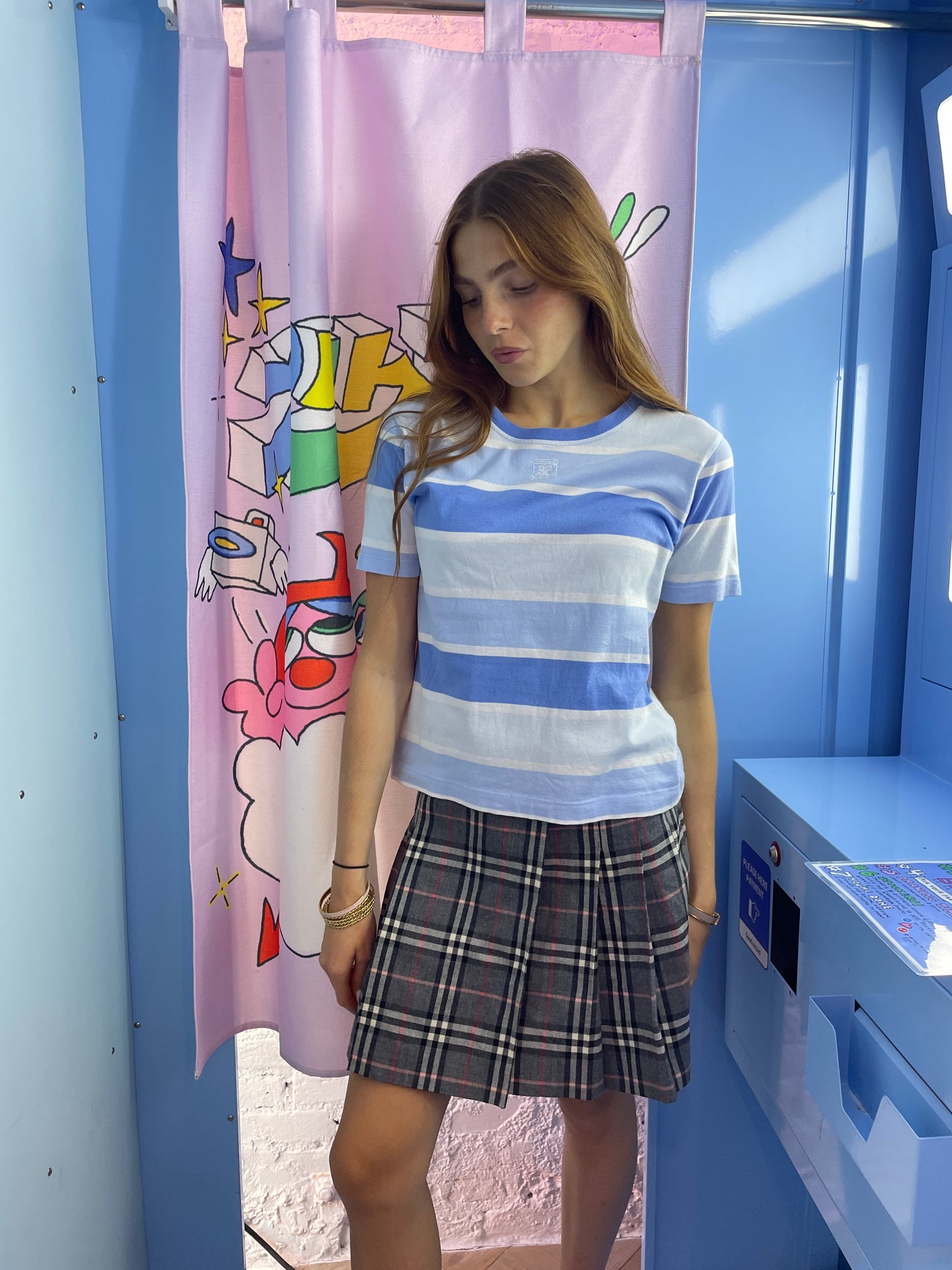 Courrèges Vintage Striped T-Shirt in White and Blue