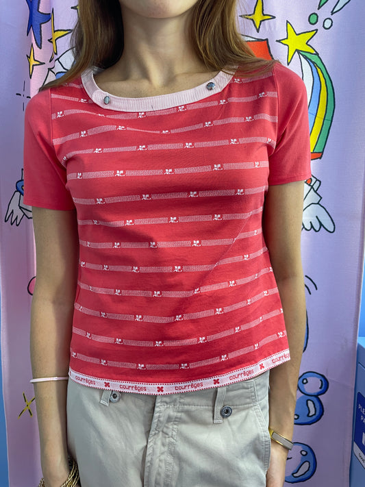Courrèges Vintage Red Logo-Print Top