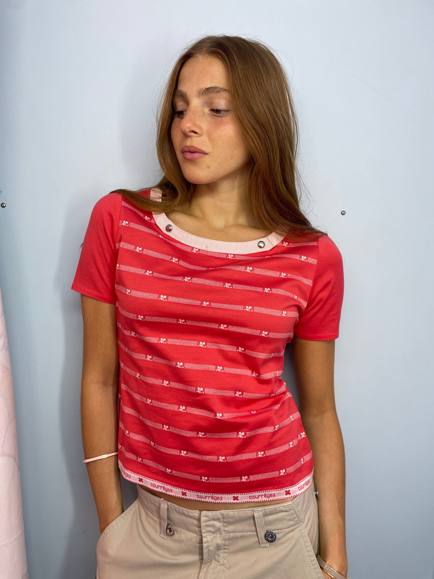 Courrèges Vintage Red Logo-Print Top