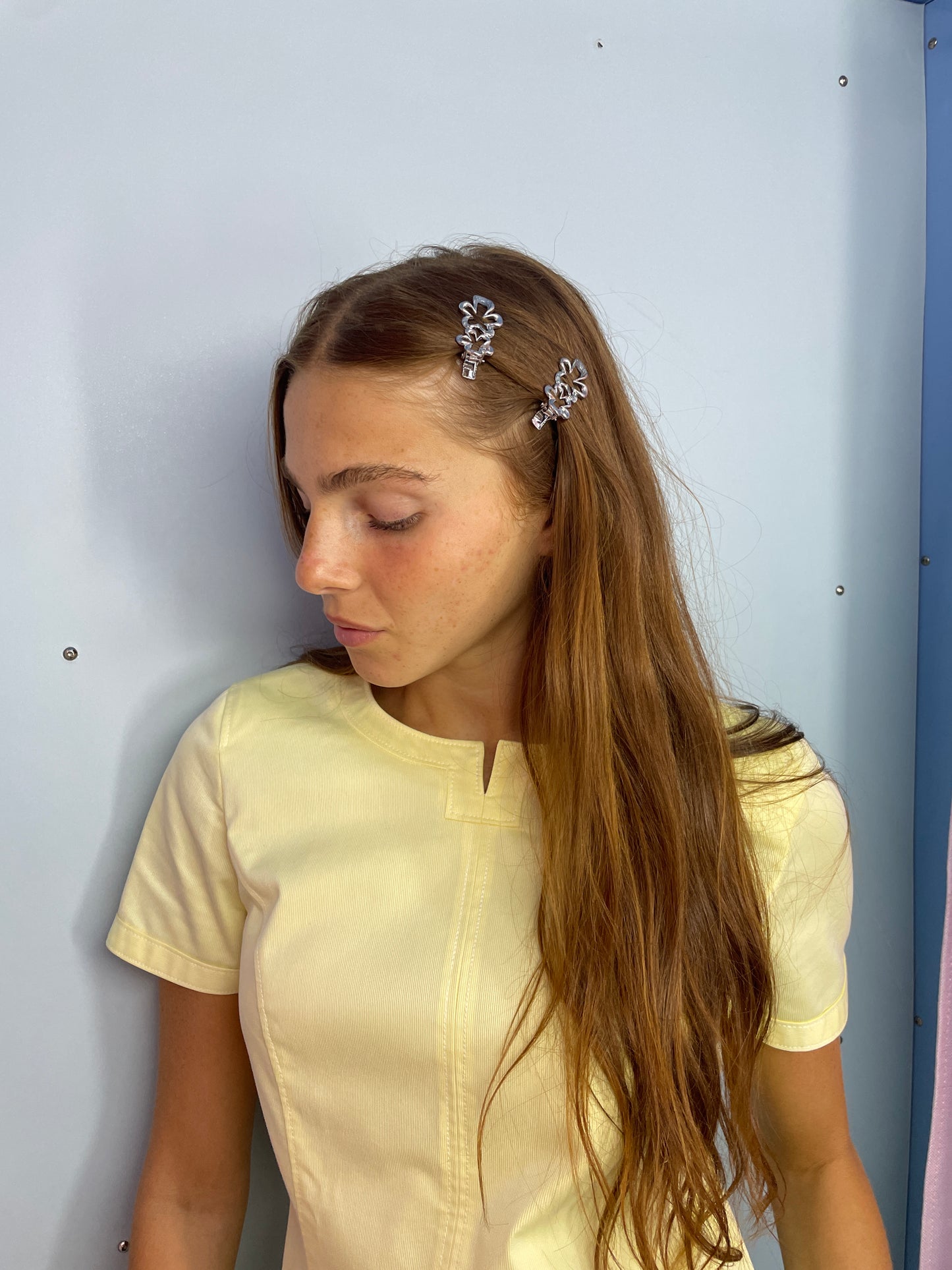 Chrome Flower-Shaped Hair Clips