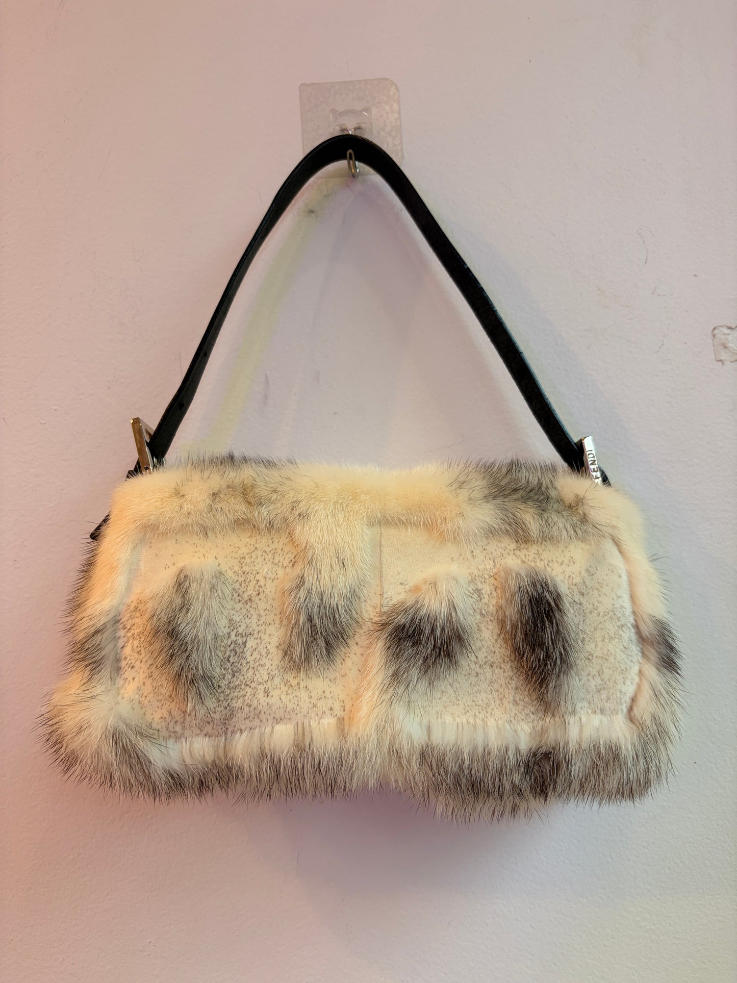 Fendi White Mink Patchwork Baguette