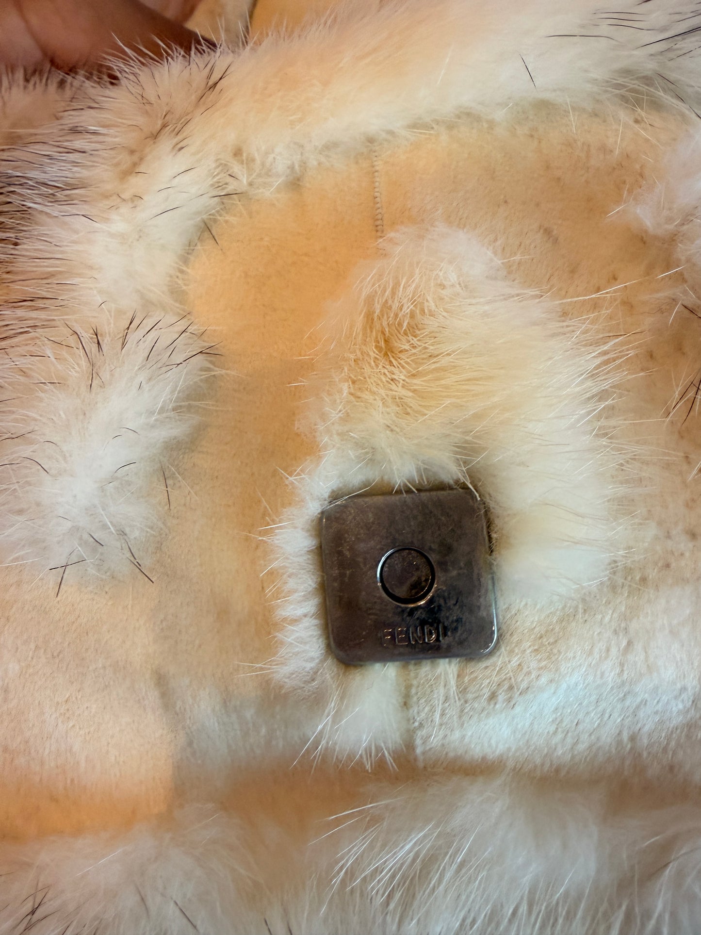Fendi White Mink Patchwork Baguette