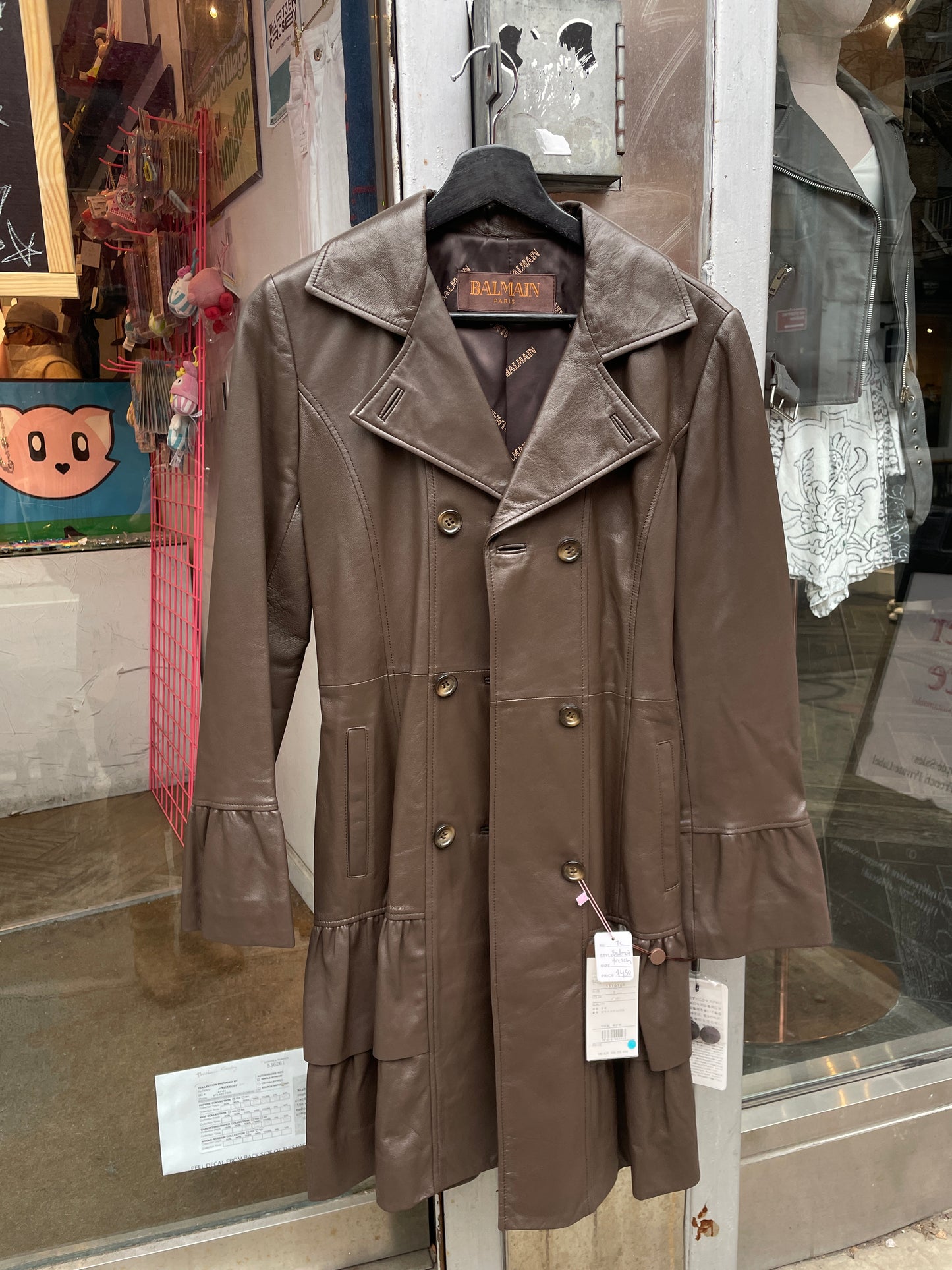 Vintage Balmain Leather Trench Coat in Brown