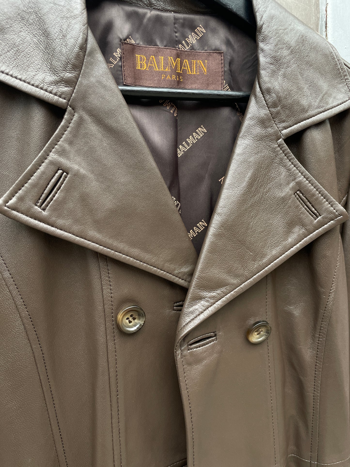 Vintage Balmain Leather Trench Coat in Brown