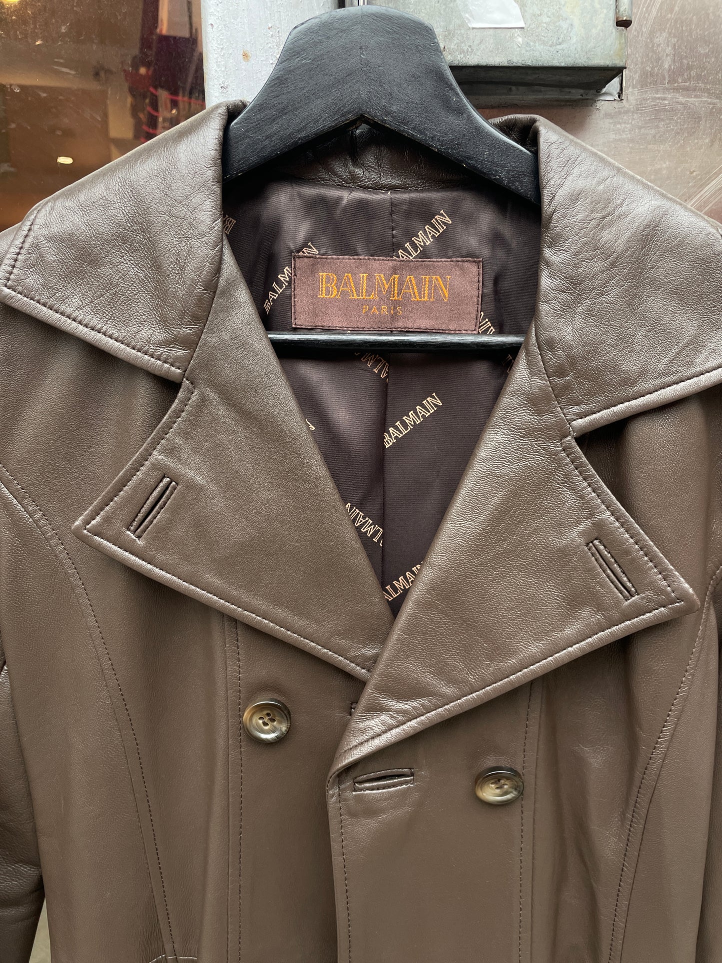 Vintage Balmain Leather Trench Coat in Brown