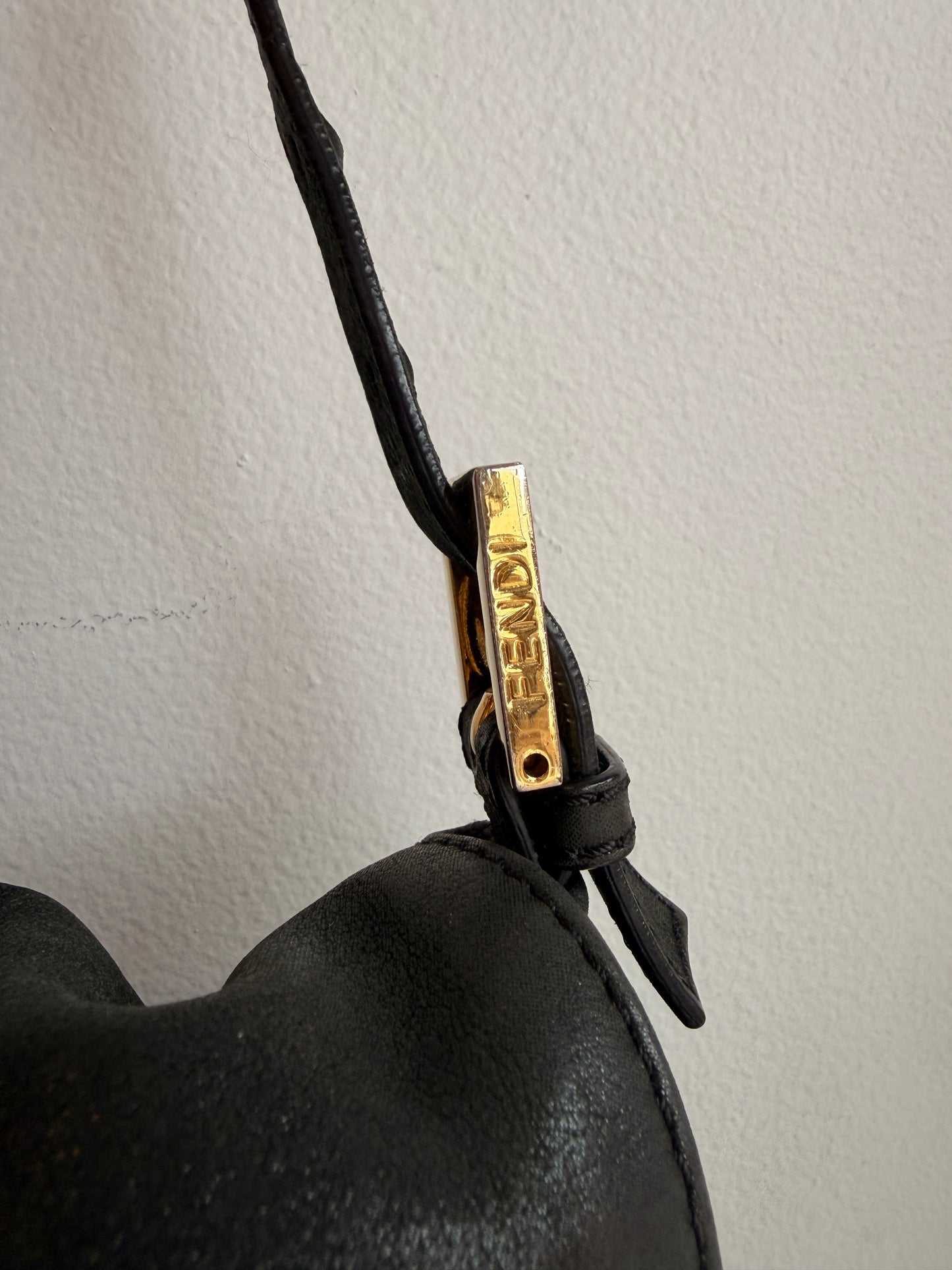Fendi Y2K Shimmer Mamma Baguette XL Black Leather Shoulder Bag