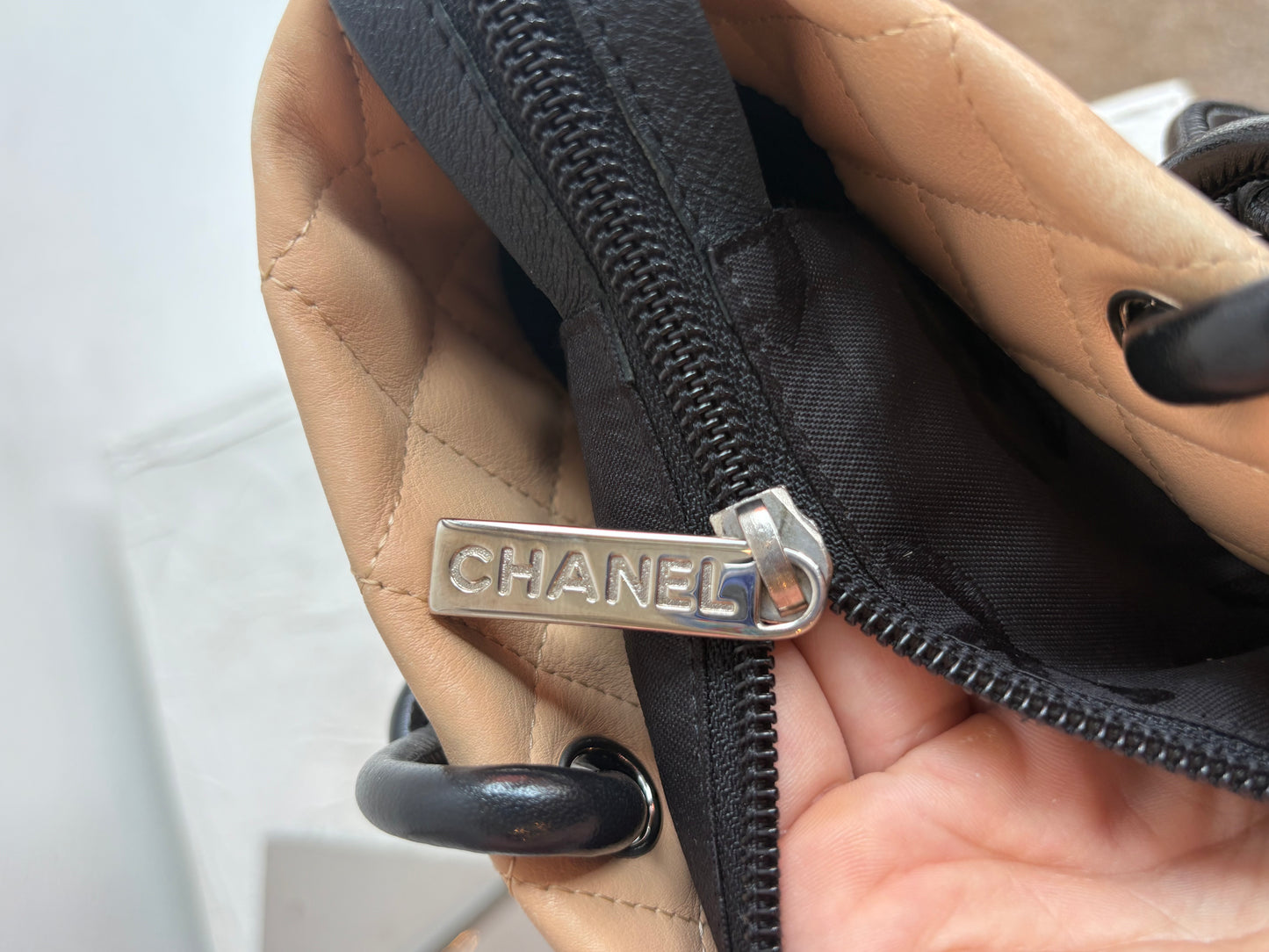 Chanel Cambon Medium Bucket Tote in Beige and Black