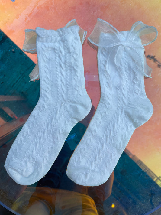 White Sheer Bow Socks
