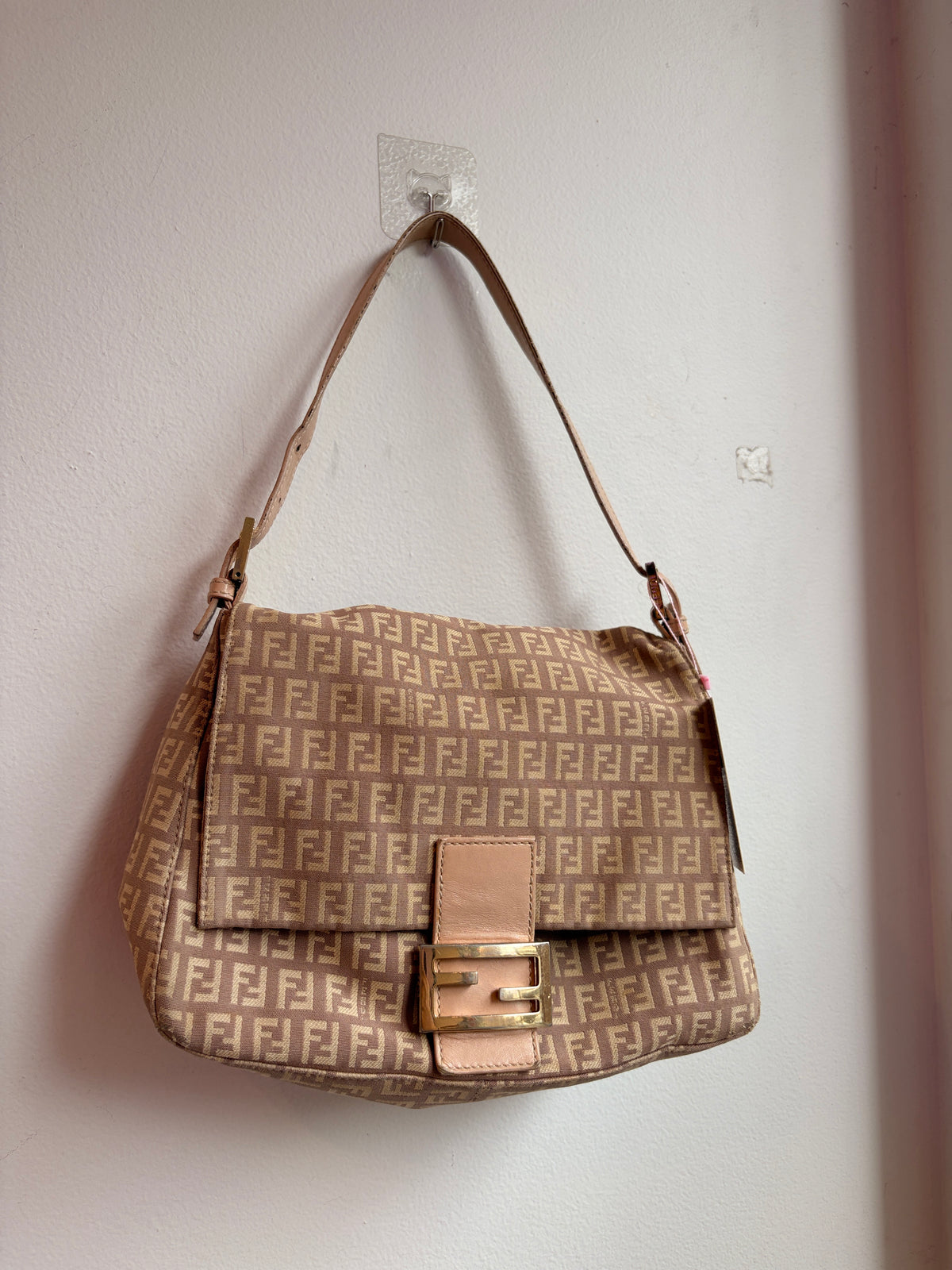 Fendi Y2K Pink Zucchino Canvas Mamma Baguette Shoulder Bag
