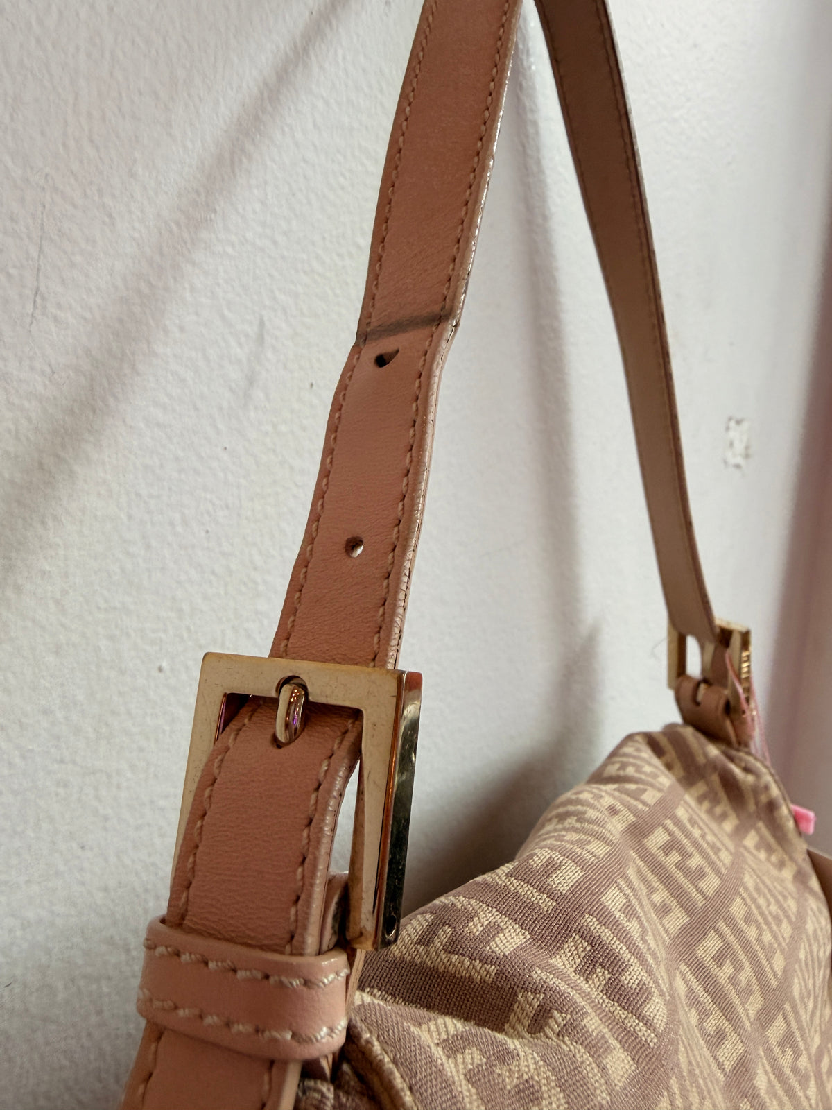 Fendi Y2K Pink Zucchino Canvas Mamma Baguette Shoulder Bag