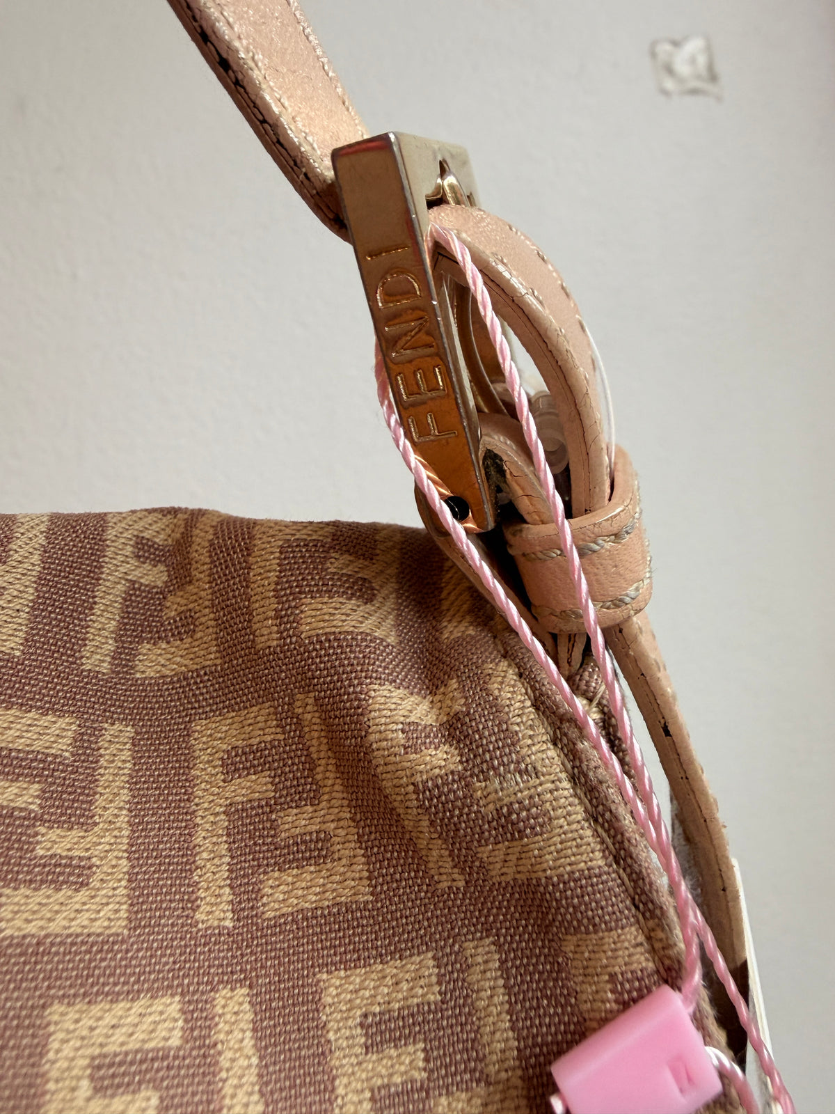 Fendi Y2K Pink Zucchino Canvas Mamma Baguette Shoulder Bag