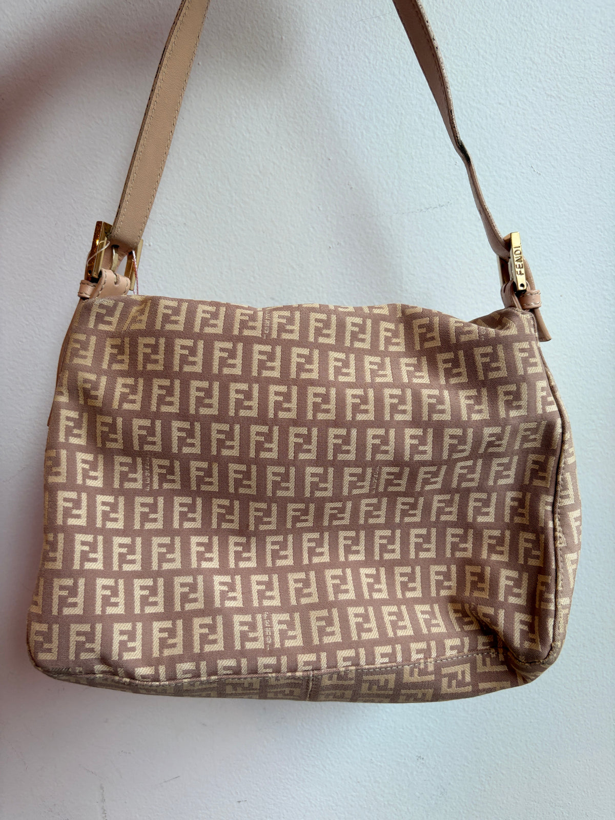 Fendi Y2K Pink Zucchino Canvas Mamma Baguette Shoulder Bag