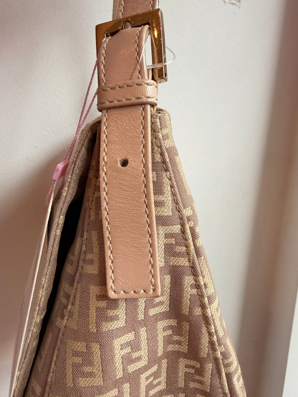 Fendi Y2K Pink Zucchino Canvas Mamma Baguette Shoulder Bag