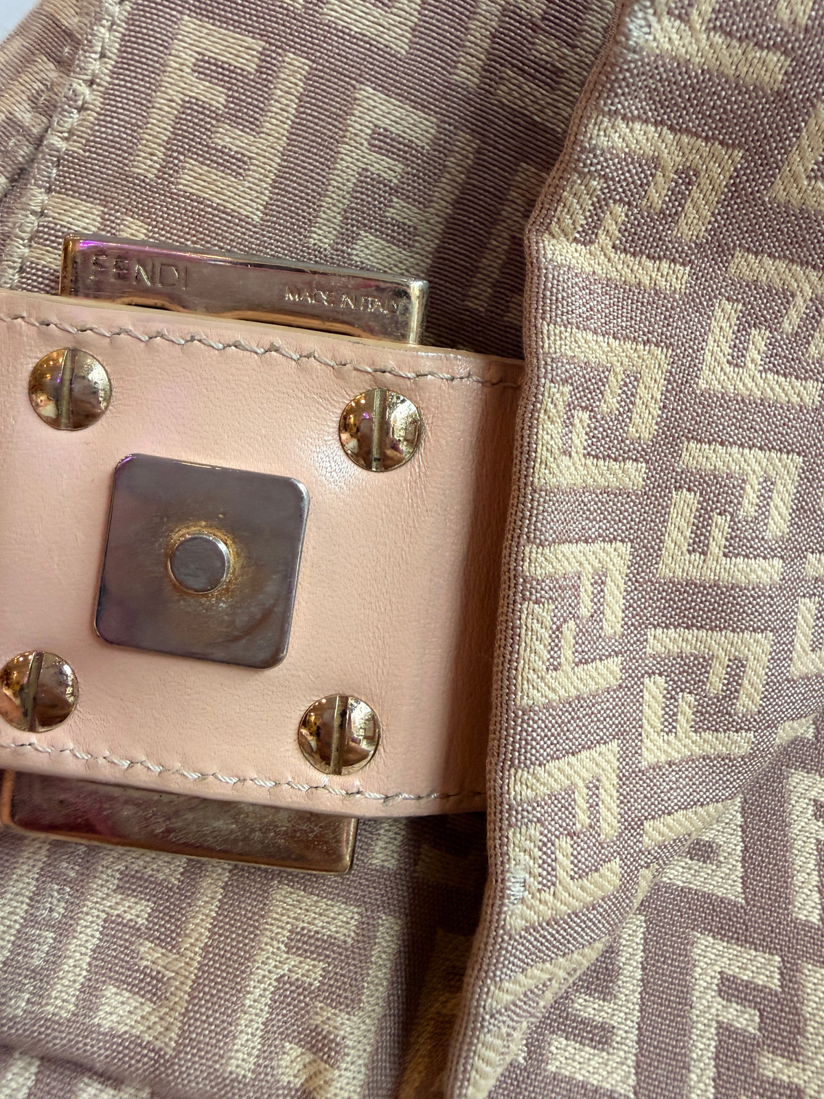 Fendi Y2K Pink Zucchino Canvas Mamma Baguette Shoulder Bag