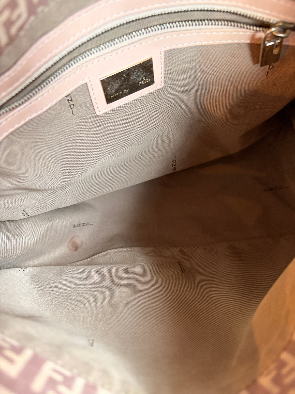Fendi Y2K Pink Zucchino Canvas Mamma Baguette Shoulder Bag