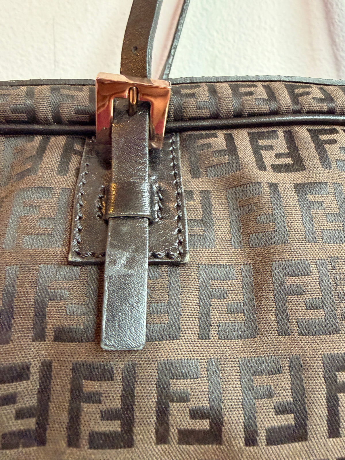 Fendi Y2K Brown Zucchino Canvas Horizontal Handle Bag