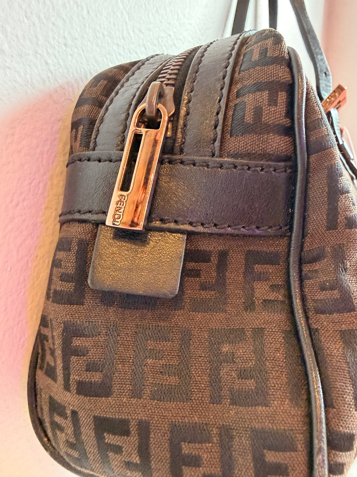 Fendi Y2K Brown Zucchino Canvas Horizontal Handle Bag