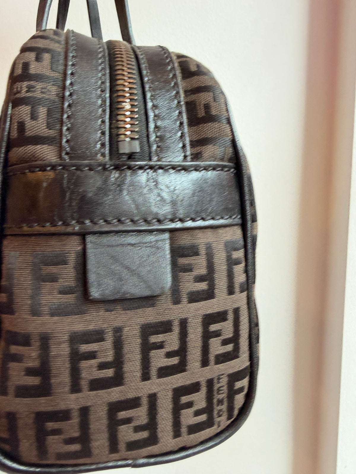 Fendi Y2K Brown Zucchino Canvas Horizontal Handle Bag