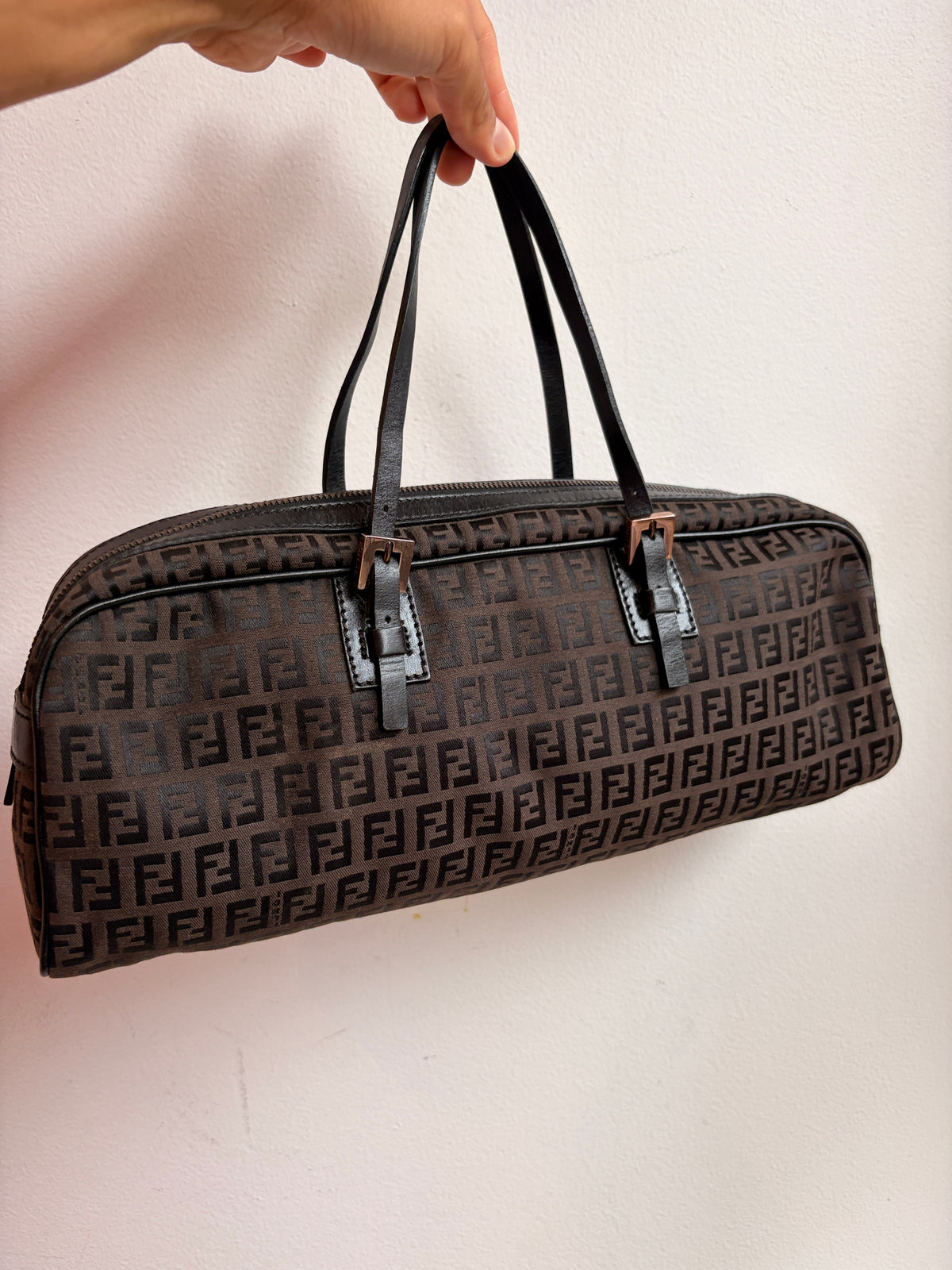 Fendi Y2K Brown Zucchino Canvas Horizontal Handle Bag