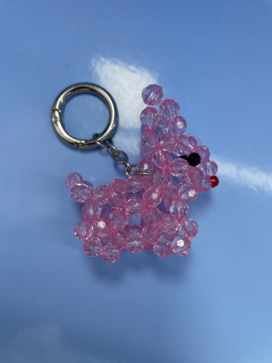Pink Bunny Beaded Keychain