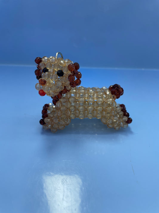 Brown Dog Beaded Keychain