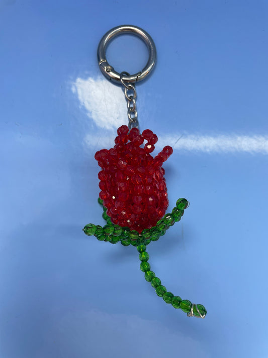 Red Rose Beaded Keychain