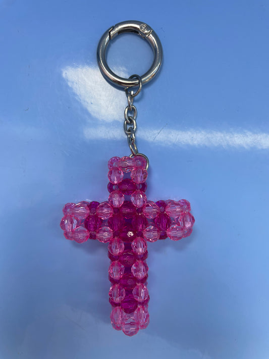 Pink Cross Beaded Keychain
