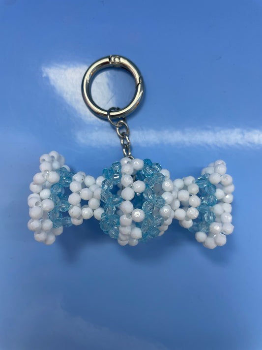 Blue & White Candy Beaded Keychain