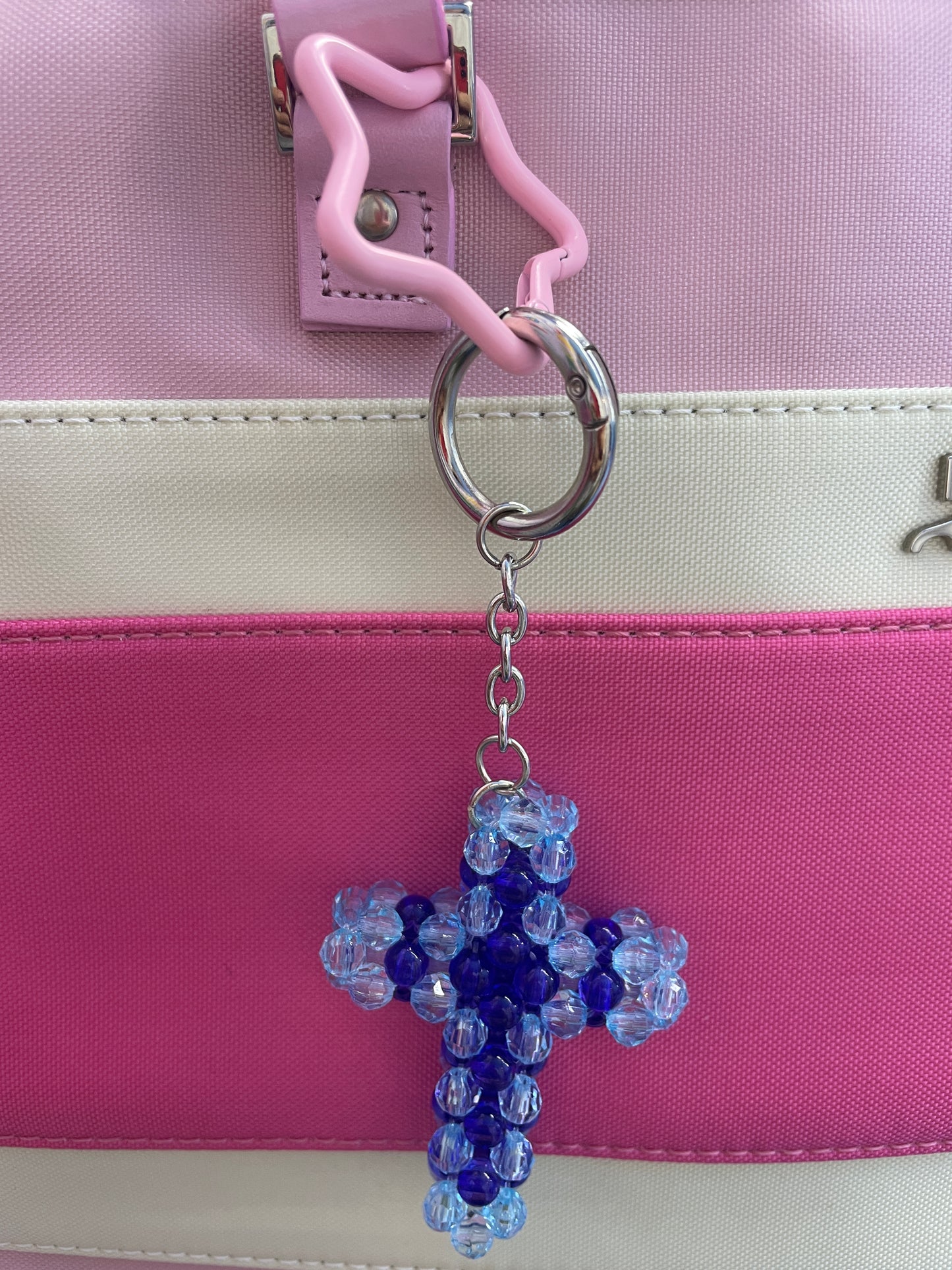 Blue Cross Beaded Keychain