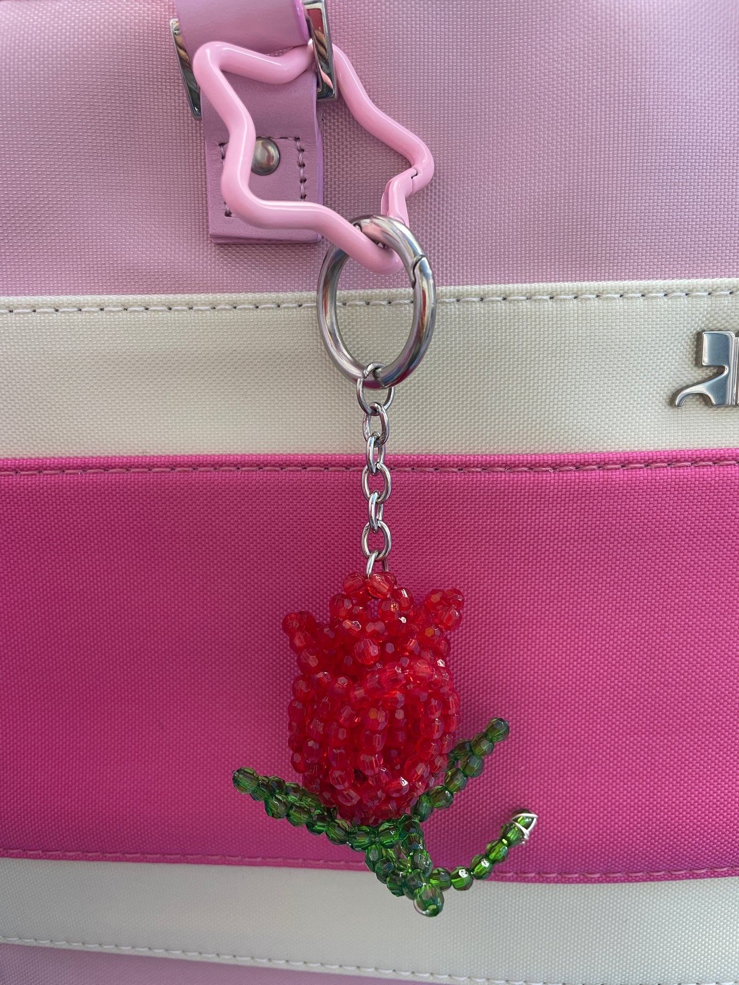 Red Rose Beaded Keychain