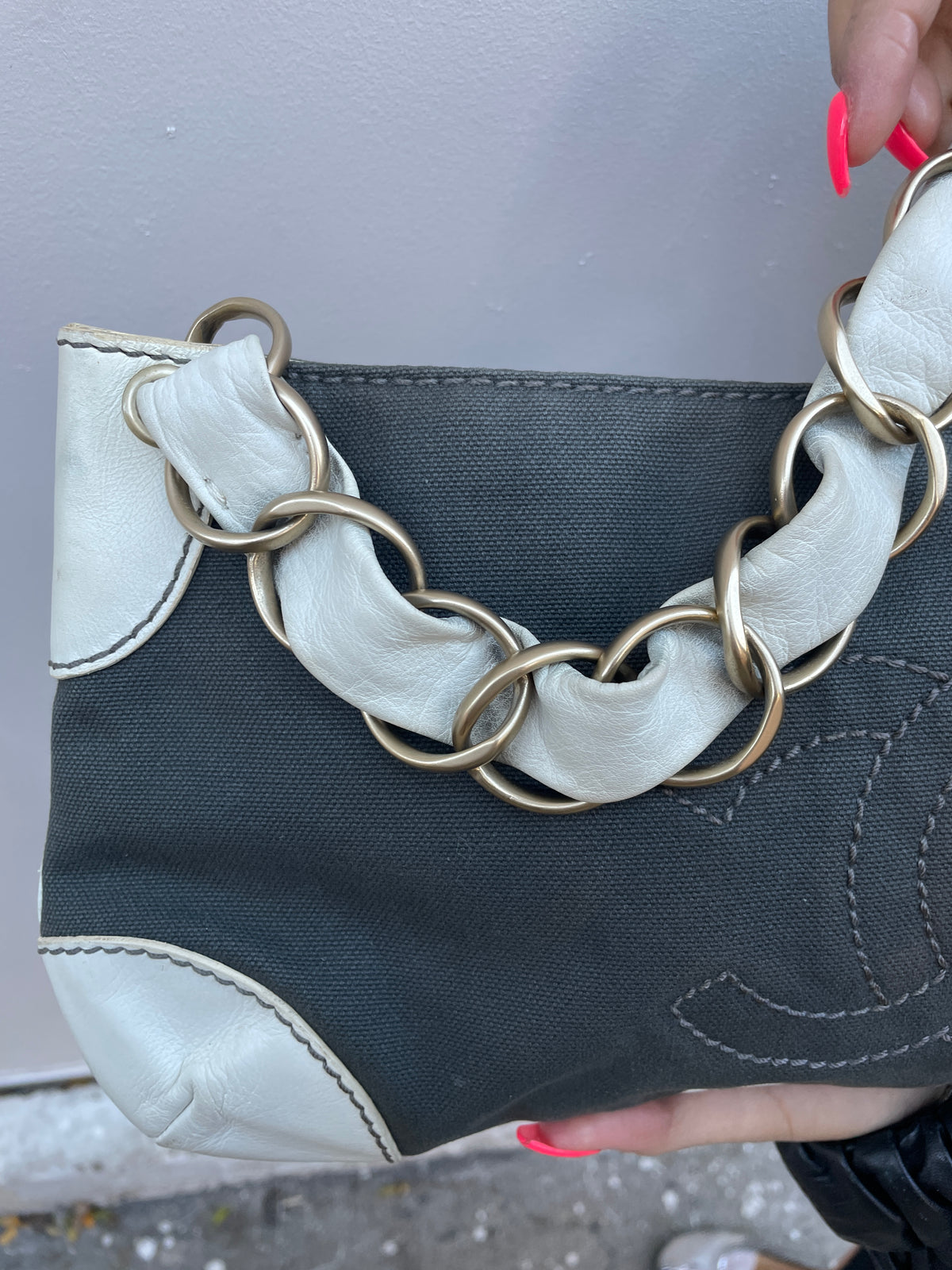 Chanel Y2K Black and White Leather Olsen Shoulder Bag
