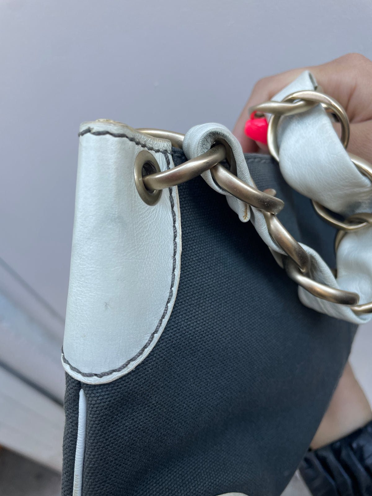 Chanel Y2K Black and White Leather Olsen Shoulder Bag