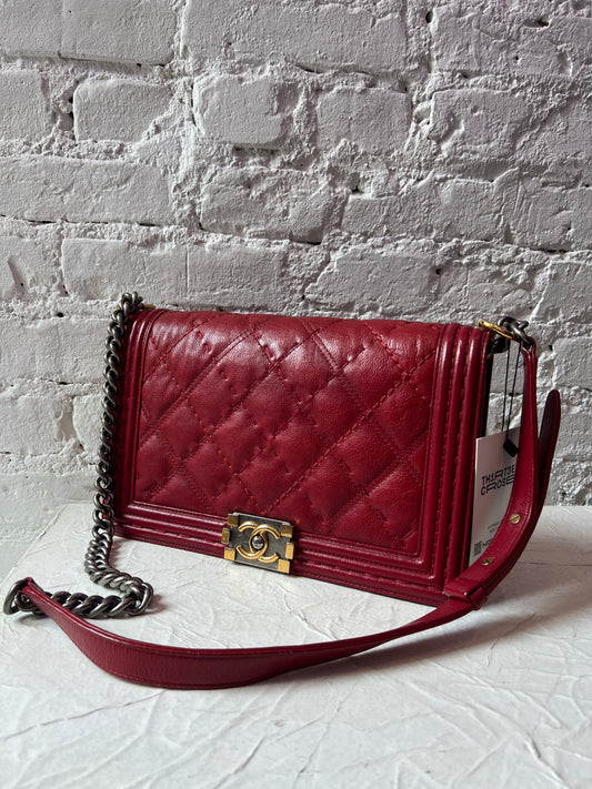 Chanel Boy Bag – Red with Double Stitch Design and Mixed Metal Hardware