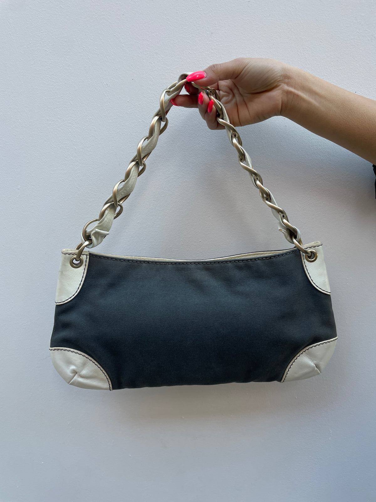 Chanel Y2K Black and White Leather Olsen Shoulder Bag