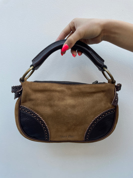 Miu Miu Vintage 1990s Y2K Suede Leather Trim Hobo Shoulder Bag