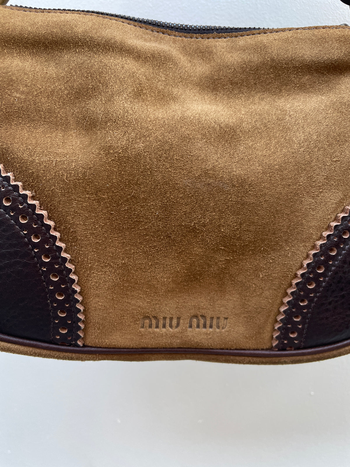 Miu Miu Vintage 1990s Y2K Suede Leather Trim Hobo Shoulder Bag