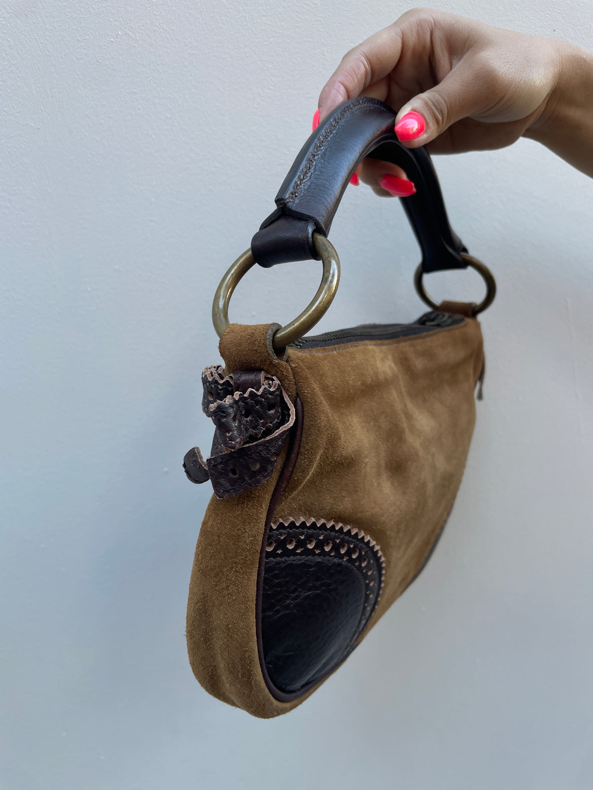 Miu Miu Vintage 1990s Y2K Suede Leather Trim Hobo Shoulder Bag